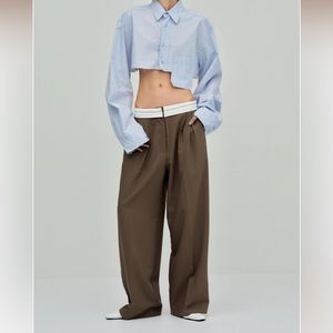 SourceUnknown Reversed Waistband Trousers, Walnut